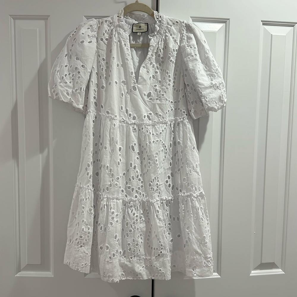 Tuckernuck White Eyelet Puff-Sleeve Tiered Mini Dress
